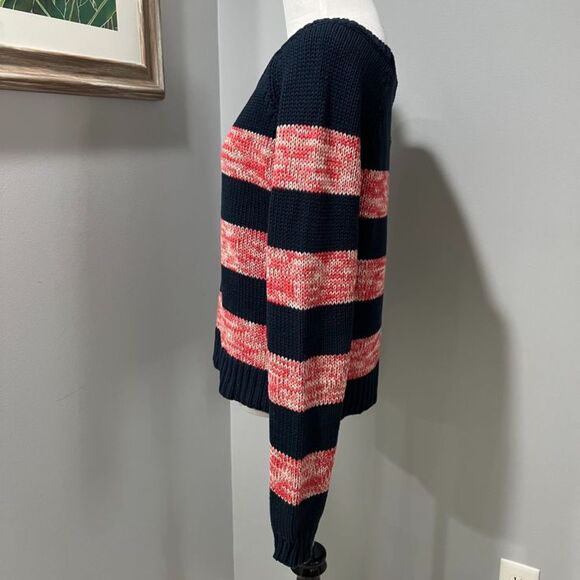 Y2K American Eagle Outfitters Blue Red Striped 100% Cotton Sweater Size Medium - Picture 4 of 8